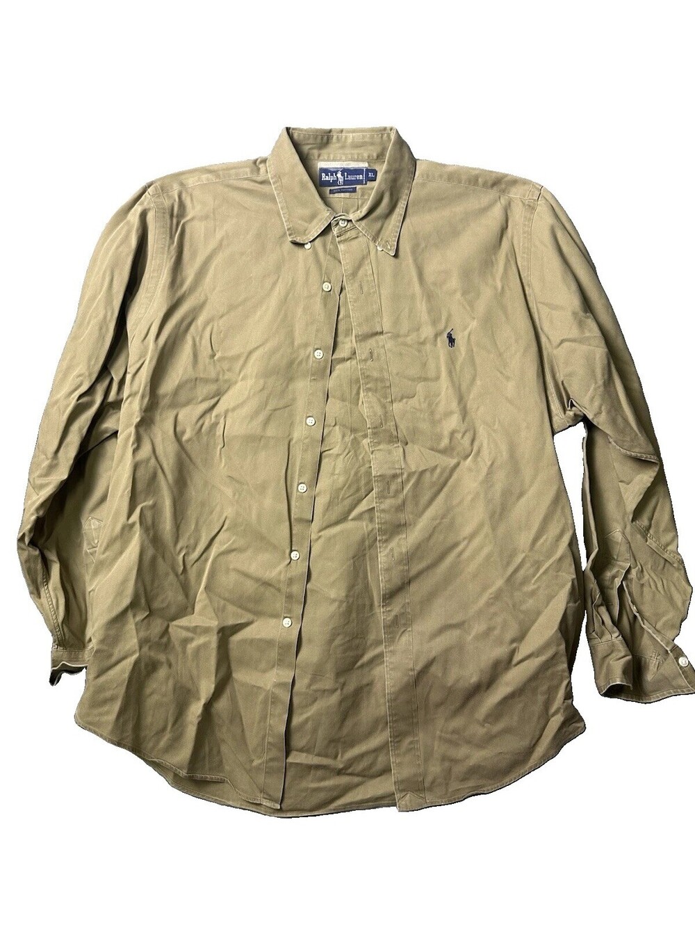 Polo Ralph Lauren Mens XL Button Down Shirt Khaki Tan Long Sleeve Pony Cotton